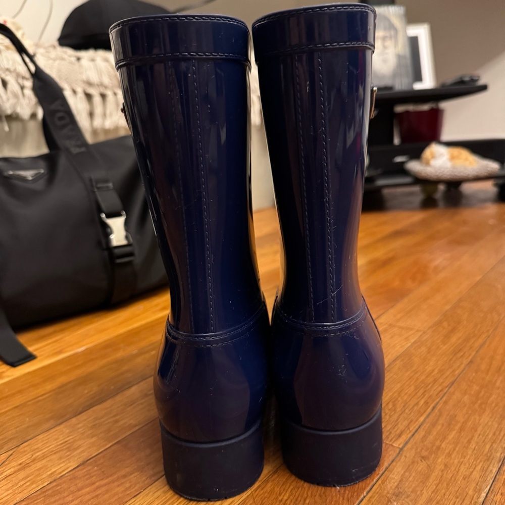 Prada Glossy Navy Patent Mid-Calf Rain Boot - Picture 4 of 5